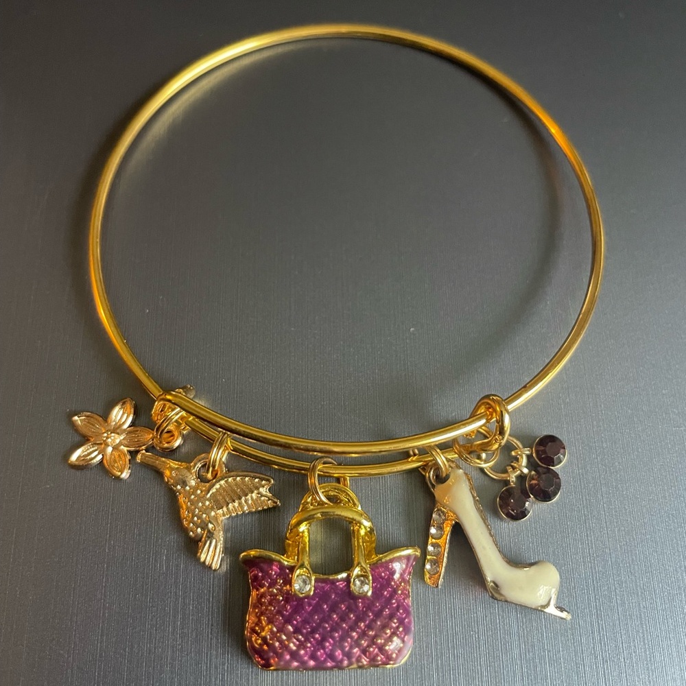 “Girls Love to Shop” 💜 Bangle in Gold-tone